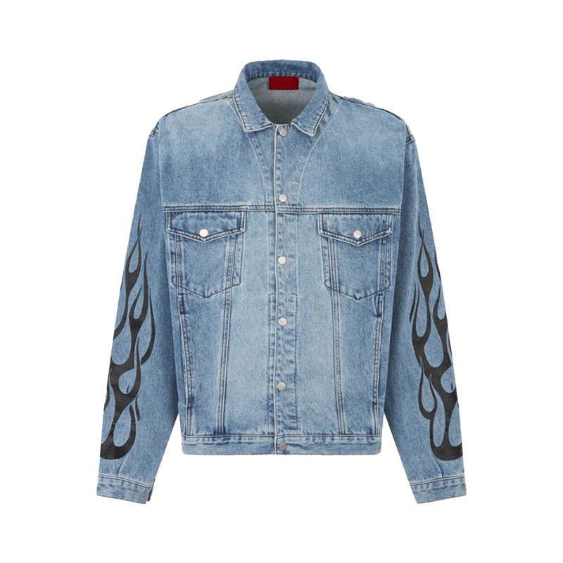 

Vision Of Super Джинсовая куртка с принтом в виде огня, Light Blue