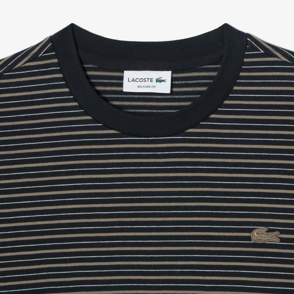 Мужская футболка с длинным рукавом в полоску тёмно-синяя от Lacoste — фото 2