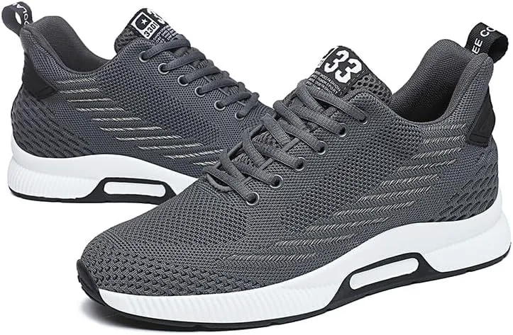 

Мужские кроссовки-лифты с невидимым увеличением роста, спортивные повседневные кеды на шнуровке, делают вас выше, высота каблука - 6 см / 2,36 дюйма, скрытый каблук Meidiastra, серый