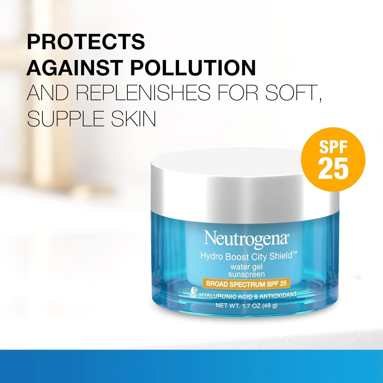 Солнцезащитный увлажняющий гель для лица Neutrogena Hydro Boost City Shield SPF 25 с гиалуроновой кислотой, 1.7 fl oz — фото 2