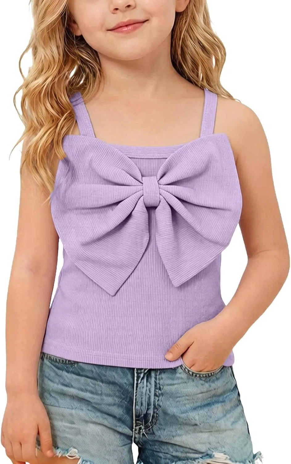 Детский танк топ с бантом, Zzalalana, фиолетовый, 1-8 лет