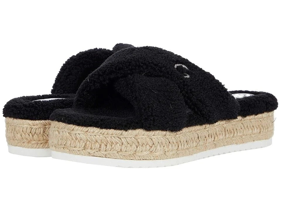GBG Los Angeles Daphne Sandals Women's Black Faux Fur Espadrille JOBB1396