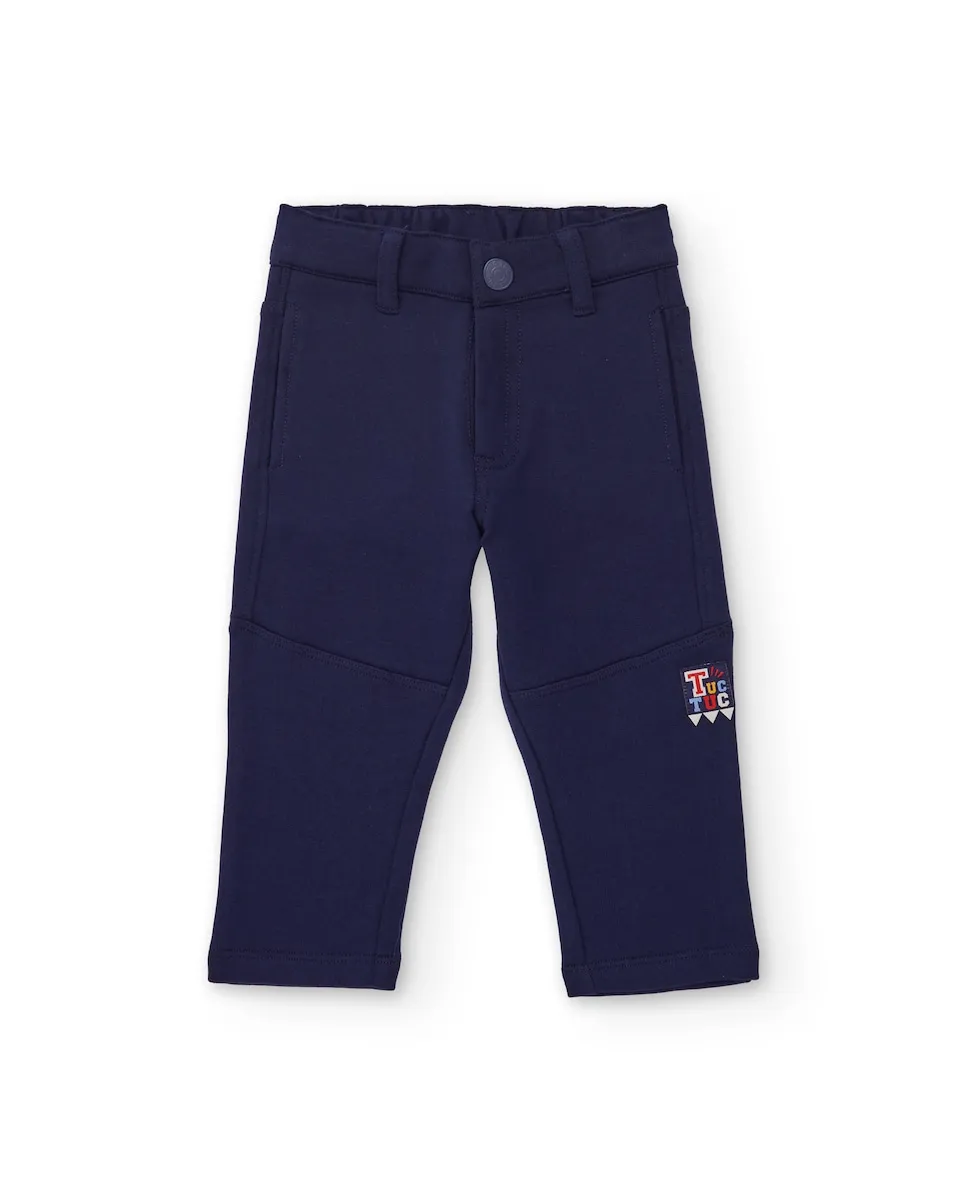 

Брюки из велюра для младенцев темно-синего цвета с декоративными швами Tuc tuc