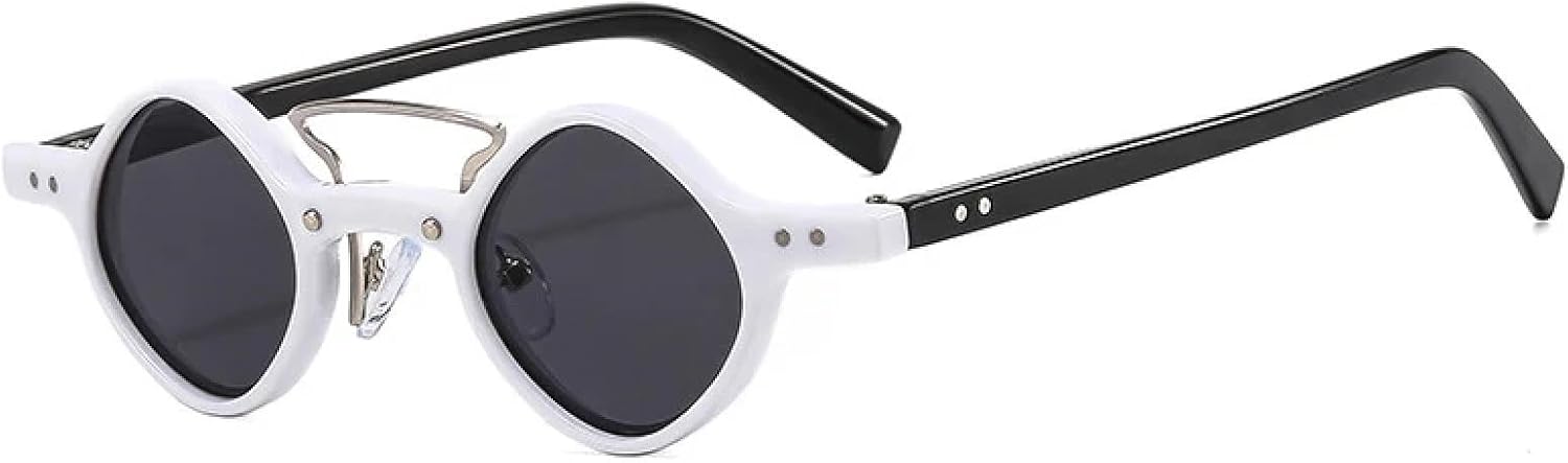 

Модные маленькие солнцезащитные очки для женщин в стиле ретро с прозрачными линзами цвета океана и защитой от УФ-излучения UV400, для мужчин с заклепками, в стиле панк TOIPASTN, White Black Grey