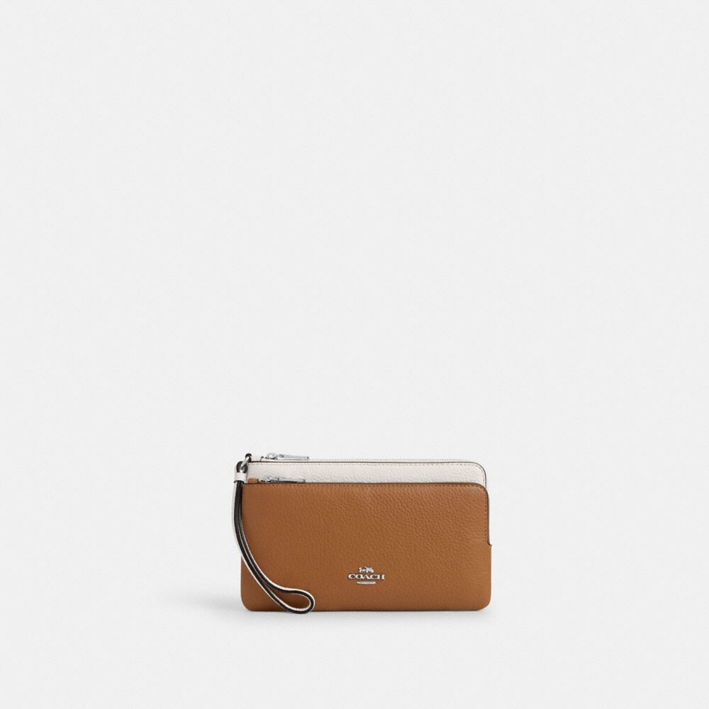 

Кошелек с двойной застежкой-молнией COACH, цвет silver/light saddle multi