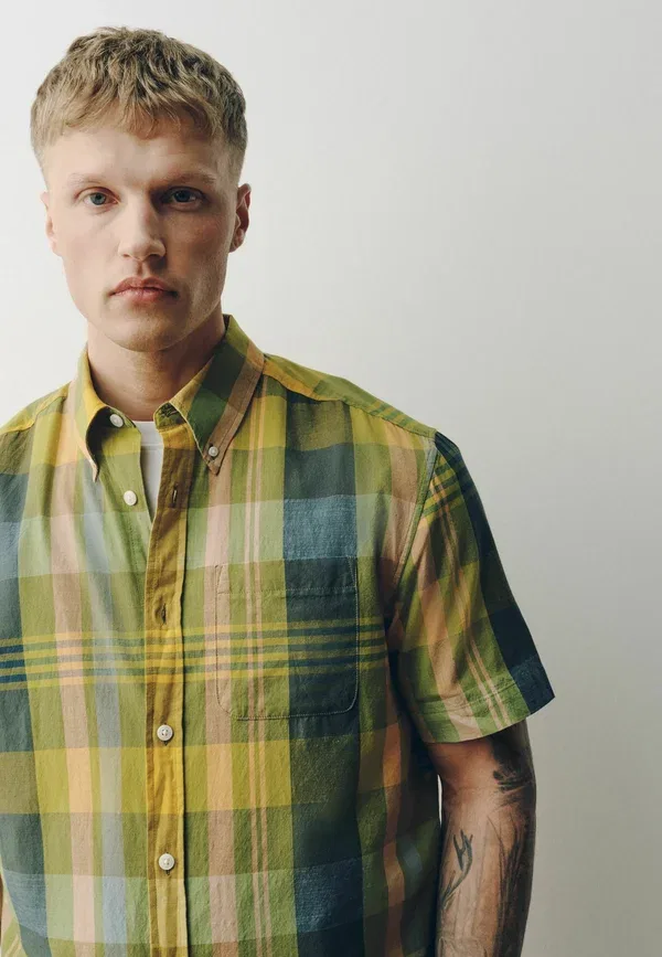 Рубашка Next, Regular fit madras check short sleeve shirt, желтый — фото 4