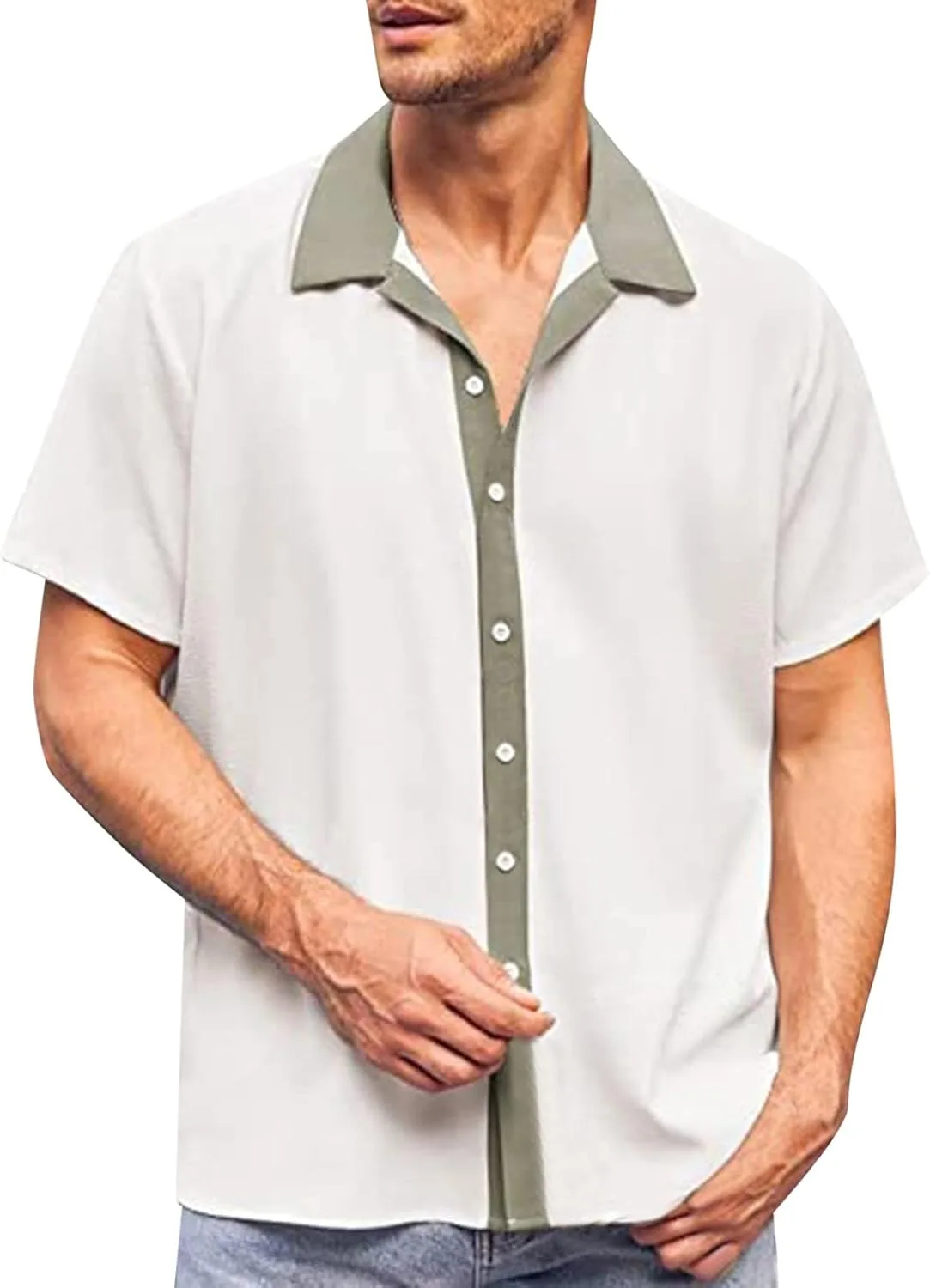 Мужская стильная рубашка с лацканами и короткими рукавами и футболка Casual Top Generic, зеленый
