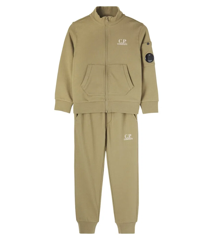 Комплект из хлопковой толстовки и спортивных штанов Lens C.P Company Kids, зеленый