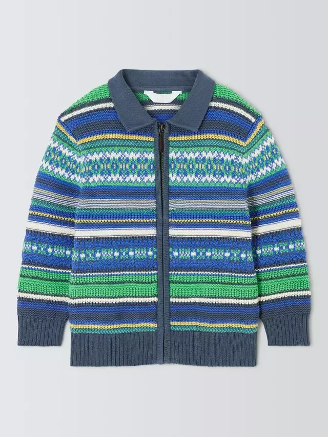 Детский кардиган Fair Isle на молнии, синий, зеленый, красный John Lewis — фото 3