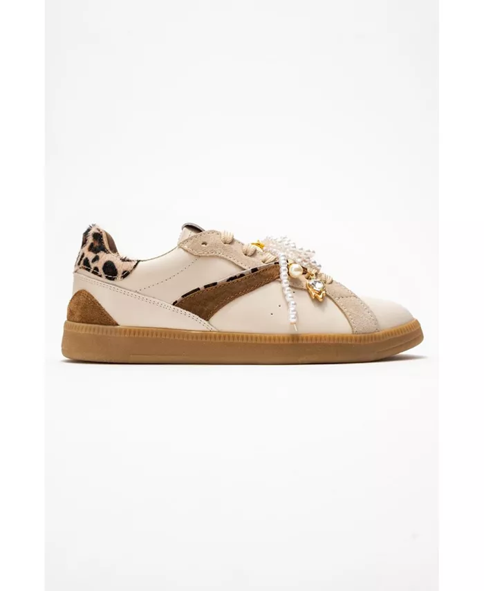 Кроссовки Taren Leather Pearl Buckle (женские) Forever & Always Shoes, загар/бежевый — фото 4