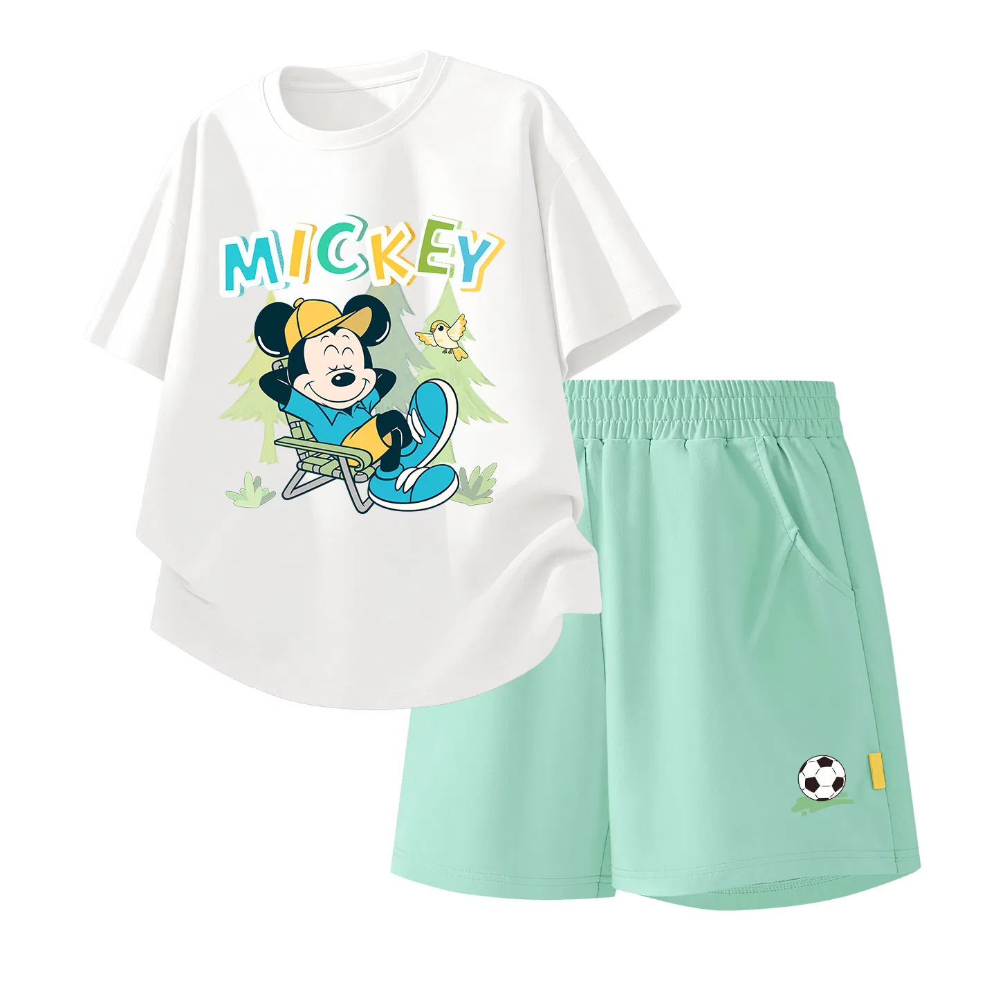 Детский спортивный костюм Casual Sportswear 2 Piece Set Disney, Di Bird Tree Qi White+Di Soccer Ball K_Bottom Right Sweet Pear Green