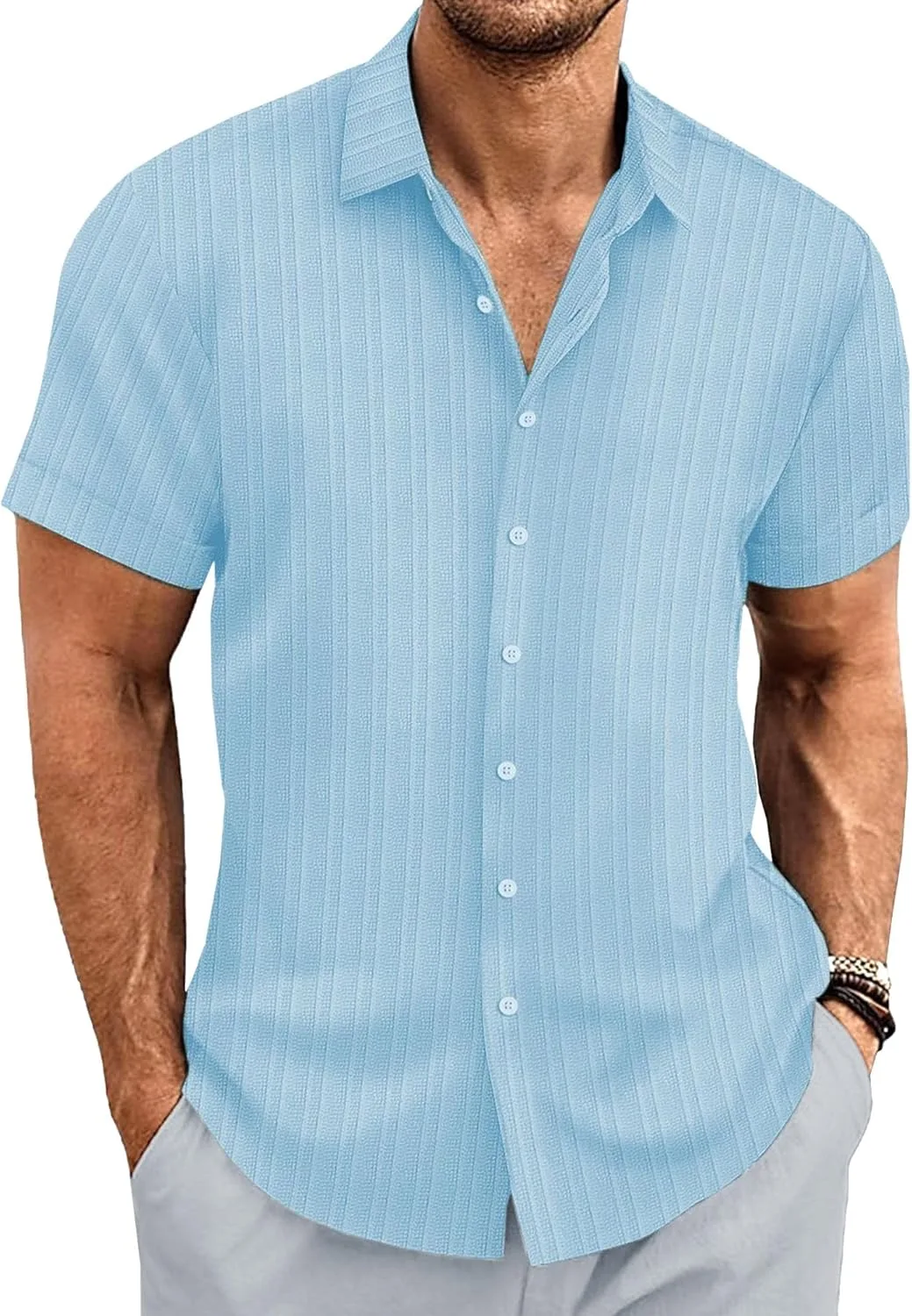 

Мужская льняная рубашка в полоску Jacquard, классическая повседневная свободная Zylphorix