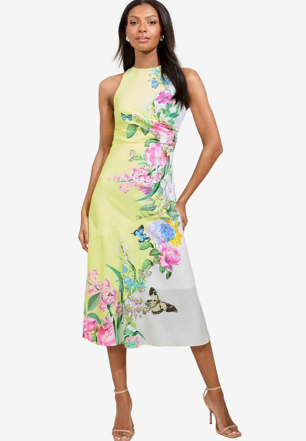 

Повседневное платье FLORAL MEADOW PRINTED HALTER FIT AND FLARE Lipsy, зеленый