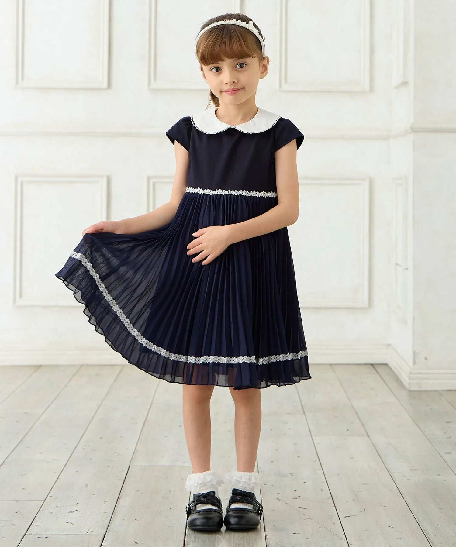Жакет + Плиссированное платье из шифона ANY KIDS, Navy [075] — фото 4