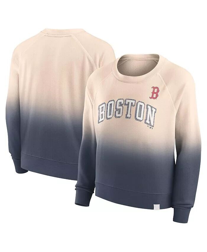 

Женский светло-коричневый, темно-синий рваный свитшот Boston Red Sox Luxe Lounge Arch с регланами Fanatics
