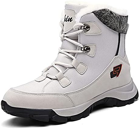 

Мужские зимние ботинки, снежные ботинки, высокие водонепроницаемые с меховой подкладкой, походные ботинки, стильные с толстой подошвой, для пеших прогулок и повседневной носки Qacksv, серый