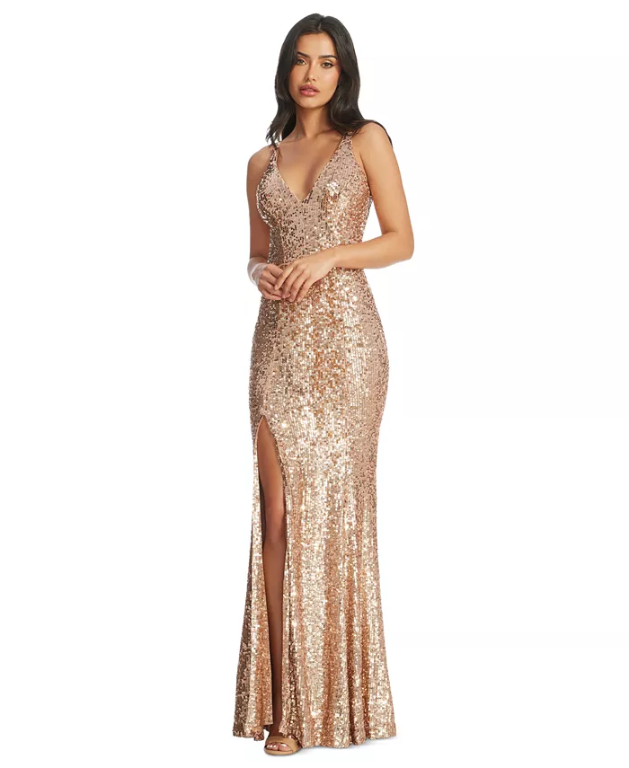 

Женское платье Iris с пайетками и разрезом сбоку Dress the Population, желтый