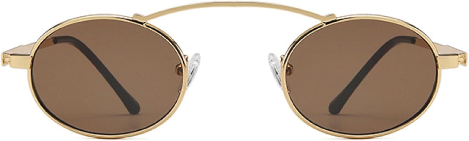 

Женские винтажные круглые солнцезащитные очки в стиле панк 2025 года, маленькие металлические круглые солнцезащитные очки для мужчин, модные солнцезащитные очки 90-х годов mincl, Brown