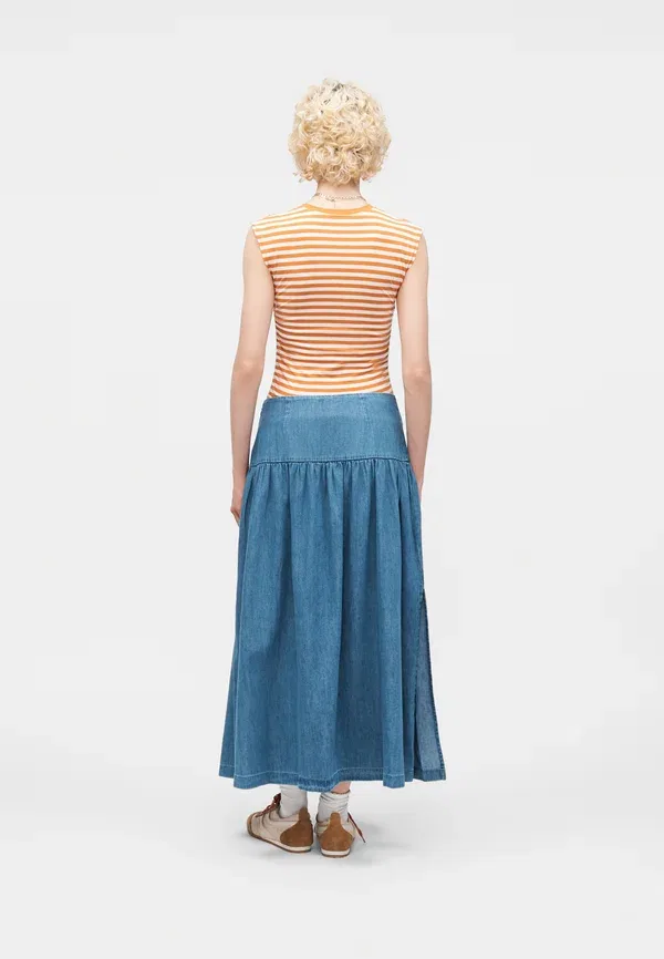 Юбка макси с заниженной талией Grantham Denim Skirt Gap, средняя стирка — фото 3