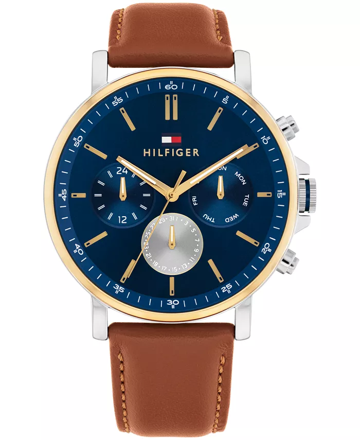 

Мужские многофункциональные часы с коричневым кожаным ремешком, 44 мм Tommy Hilfiger
