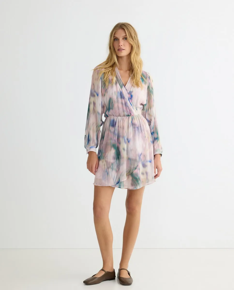 

Платье с V-образным вырезом, длинными рукавами, длиной до колена Boss Orange, мультиколор