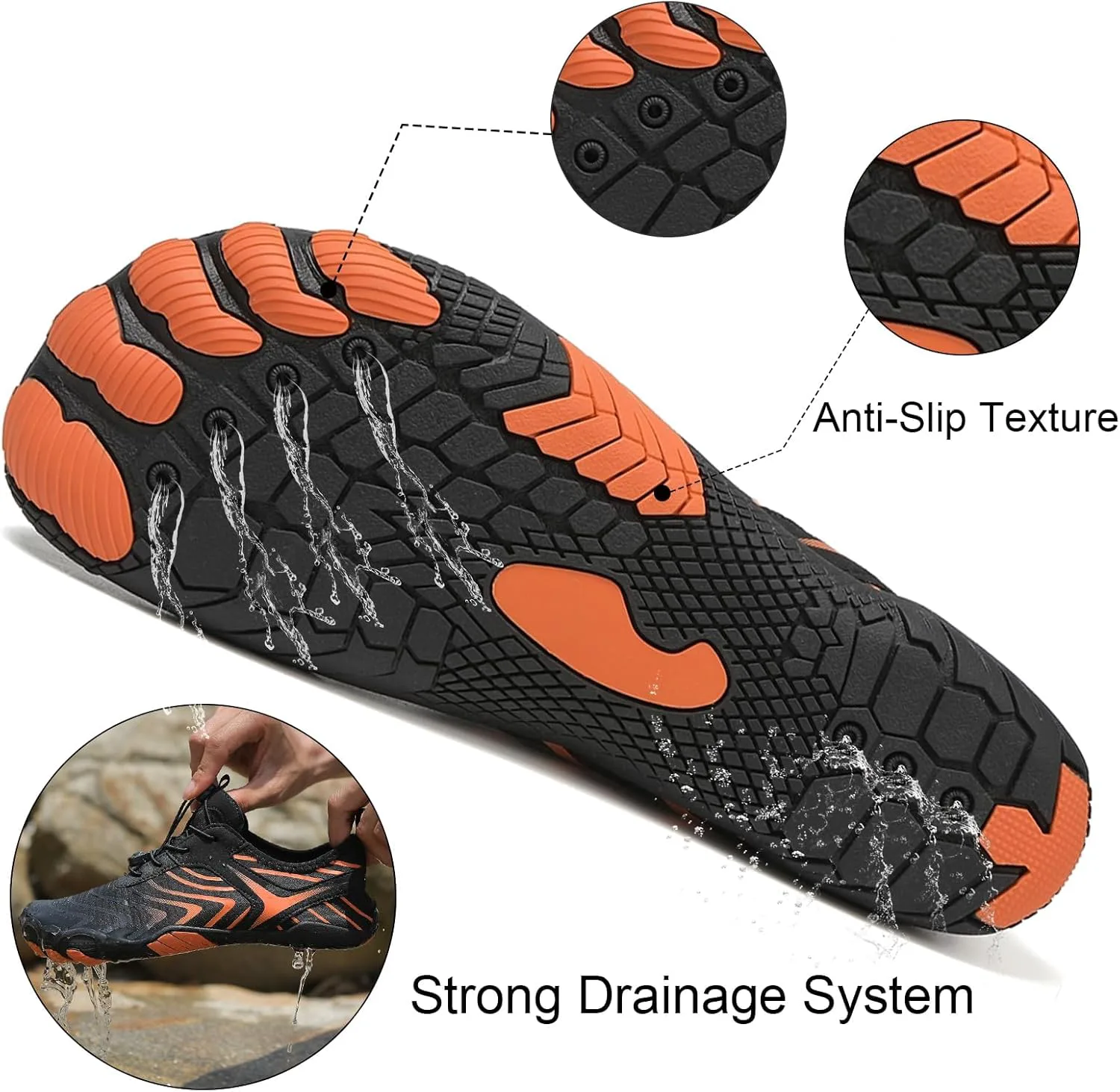 Обувь Footwear Pro Hike Barefoot для женщин и мужчин с широкой носочной частью, здоровая и нескользящая, дышащая, для босоногой ходьбы, пляжа, бассейна, плавания, серфинга, прогулок, походов и бега по тропам Generic, оранжевый — фото 3
