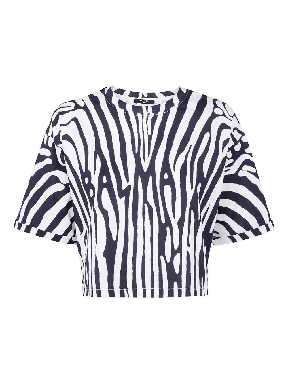 

Укороченная футболка с зебровым принтом BALMAIN, белый