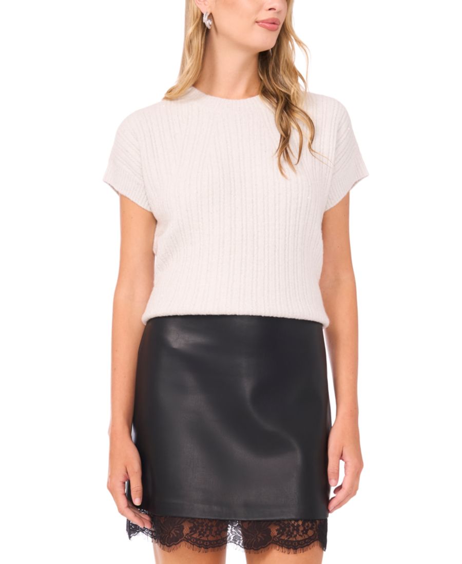 

Женский свитер с коротким рукавом и люрексом Vince Camuto, Ivory Silver