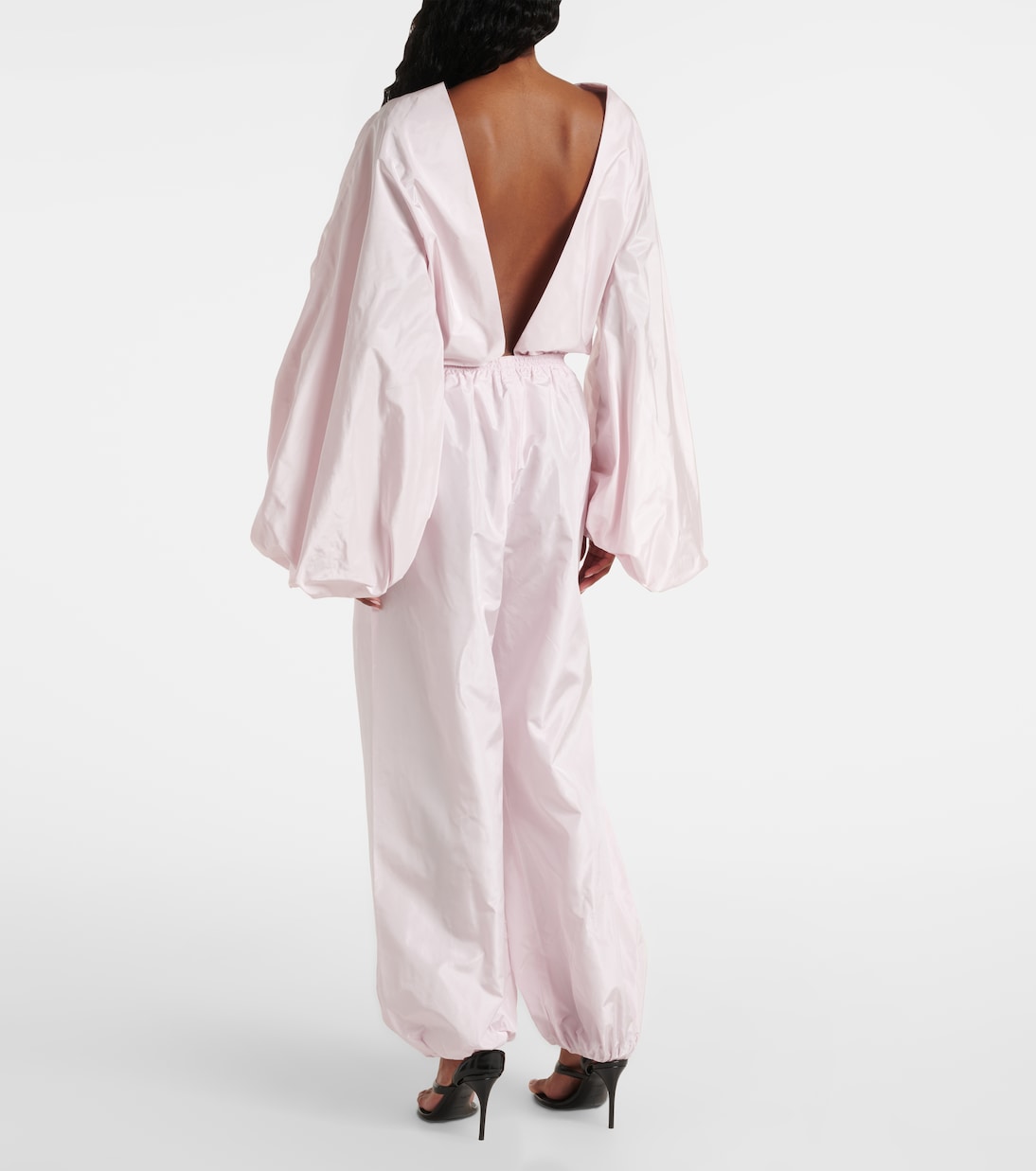 Брюки широкие из искусственного шелка Alaïa, Rose Pale — фото 3