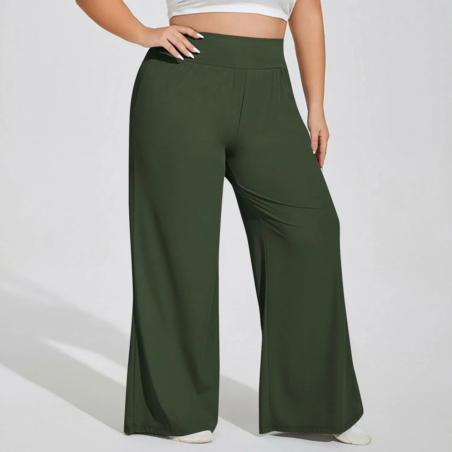 Спортивные брюки женские, широкие, с высокой талией, на завязках, Army Green, размер L — фото 2