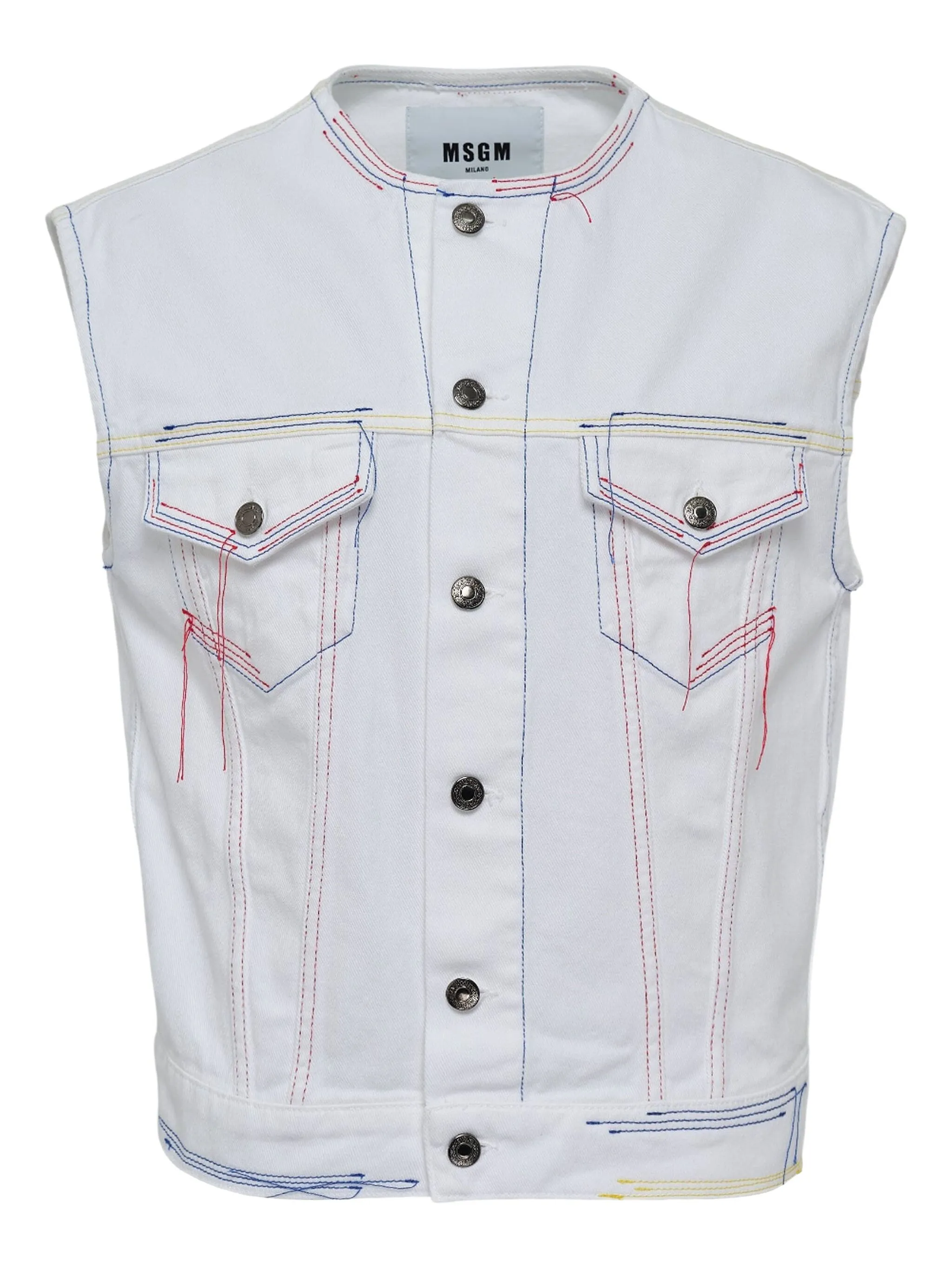 

Джинсовый жилет с контрастной строчкой Msgm, белый