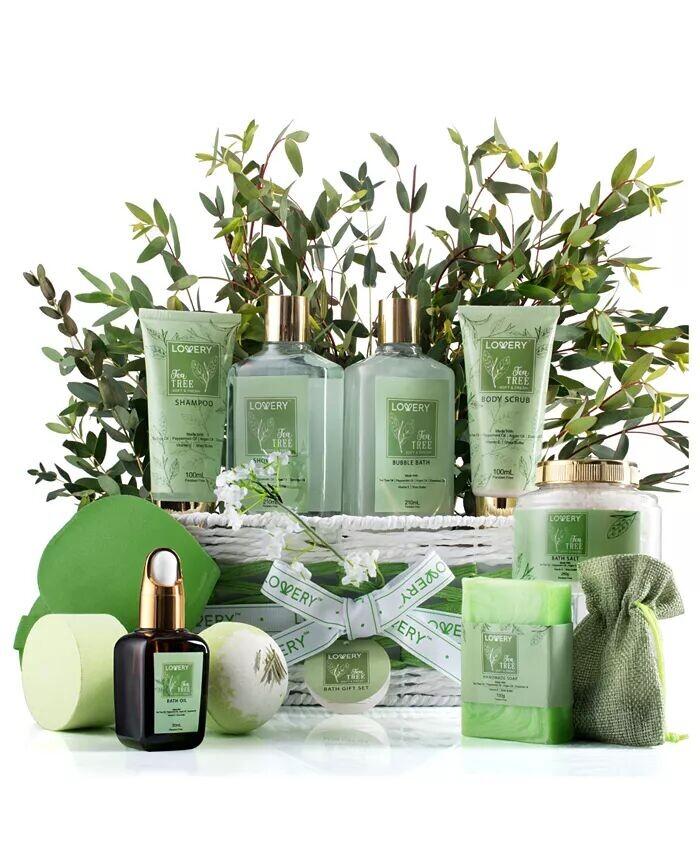 

Подарочный набор для ухода за телом Tea Tree Home Spa, подарочная корзина для натуральной ванны, 15 предметов Lovery