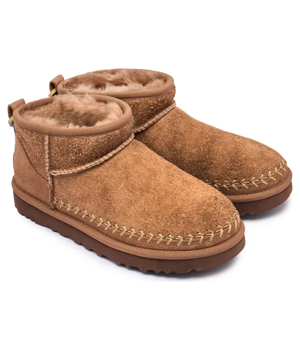 Классические ультрамини кожаные зимние ботинки Biarritz Ugg, бежевый — фото 3