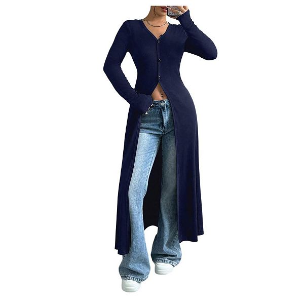 

Женский кардиган на пуговицах с v-образным вырезом и разрезами Yesfashion, Blue