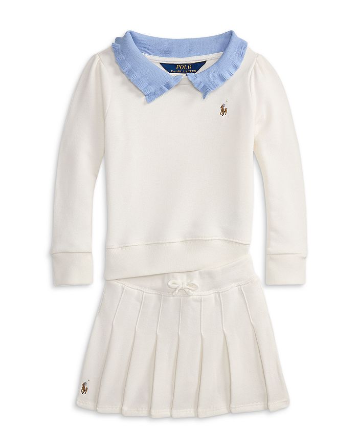 

Детский комплект с воротником из махры: худи и юбка-шорты для девочек - Little Kid Ralph Lauren, белый