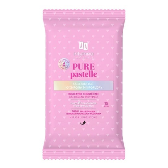 

АА, Pure Pastelle, Нежные салфетки для интимной гигиены, нежности и защиты микрофлоры, 15 шт., AA