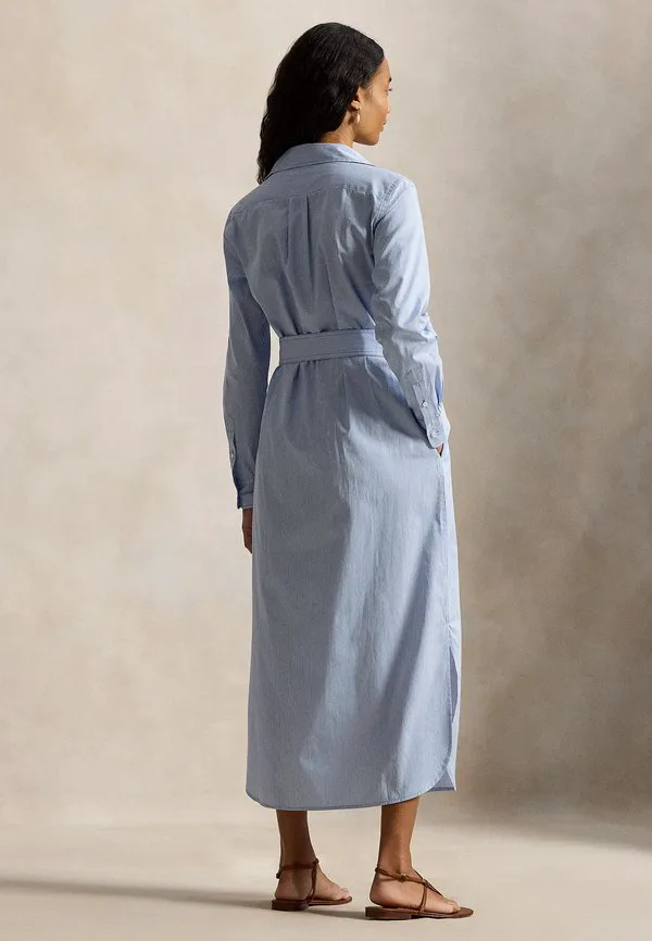 Платье-Рубашка из хлопка в полоску с поясом Polo Ralph Lauren, Medium Blue/White — фото 3