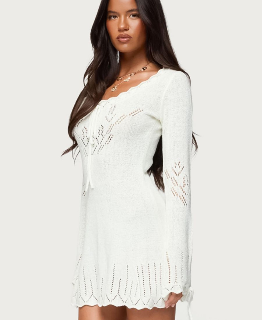 

Женское мини-платье Shaia из вязаного кружева с ажурной отделкой Edikted, Cream