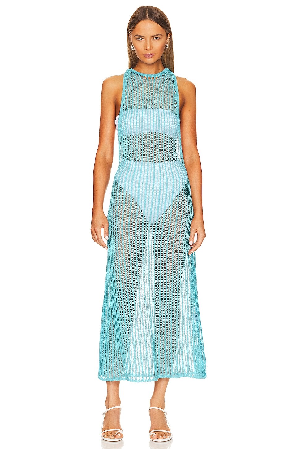 

Платье миди LPA Ryclen Open Knit, цвет Aqua Blue