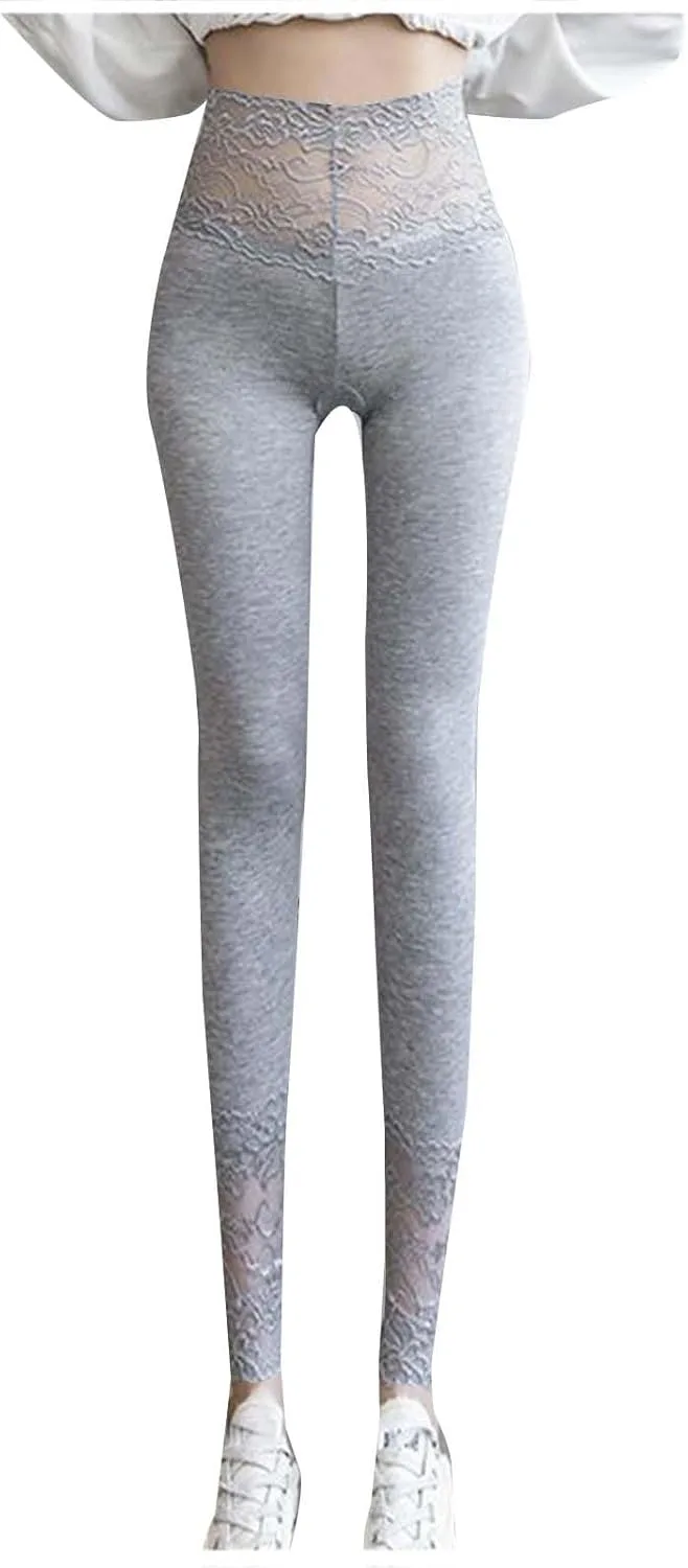 

Женские леггинсы Solid Color с кружевом High Waist для йоги