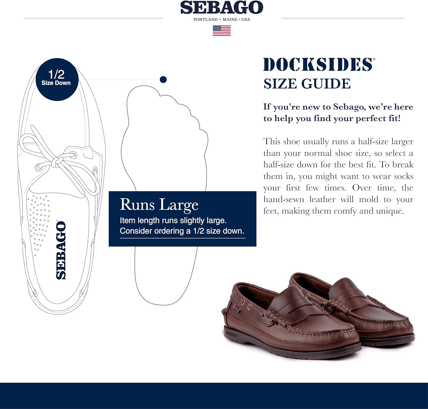Водонепроницаемые лодочные туфли Sebago Sloop - мокасины в стиле лоферов из полноценной кожи с плотной кожаной подкладкой и резиновой подошвой, не оставляющей следов и не скользящей, коричневый — фото 3