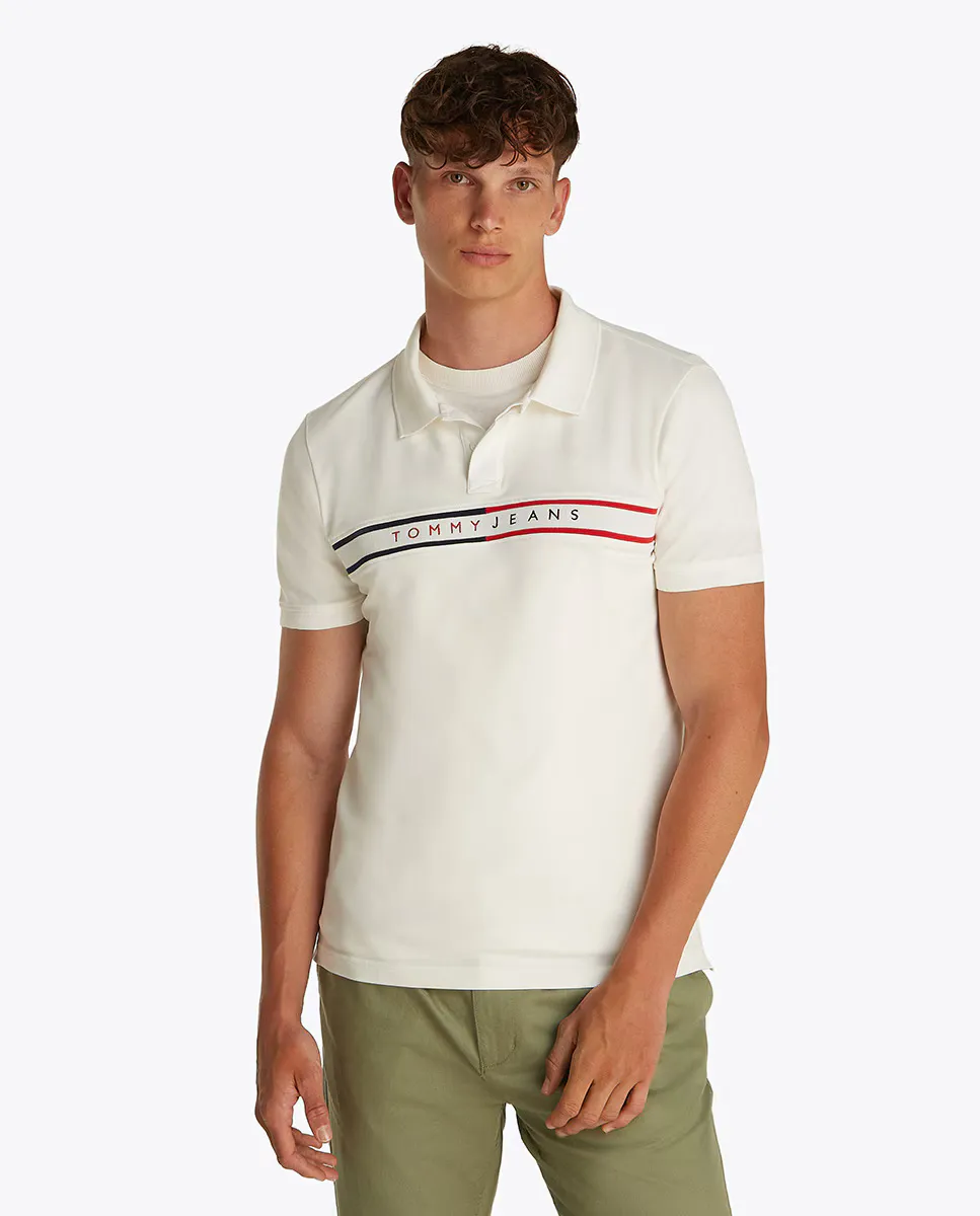 

Мужская рубашка-поло с короткими рукавами, облегающего кроя Tommy Jeans, белый