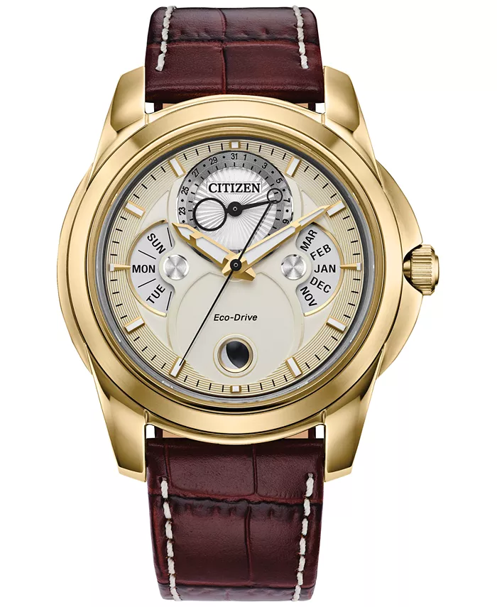

Мужские классические часы Calendrier с коричневым кожаным ремешком, 41.8 мм Citizen