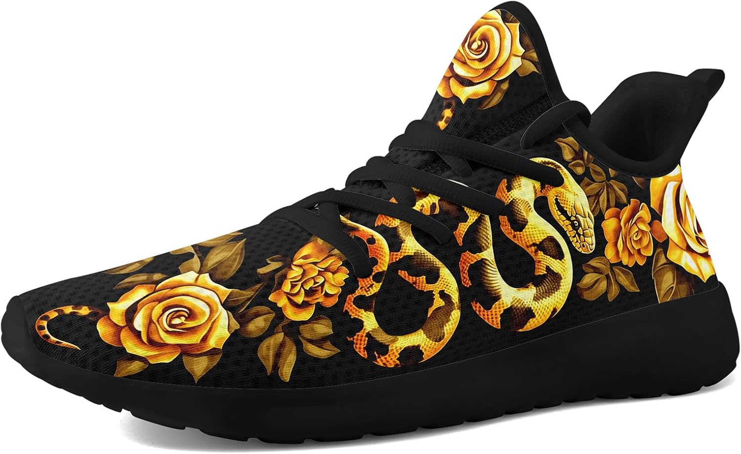 

Мужские кроссовки с принтом змея и цветами - легкие дышащие беговые обувь, стильные спортивные повседневные кроссовки для ходьбы Coolcustomize, золотой