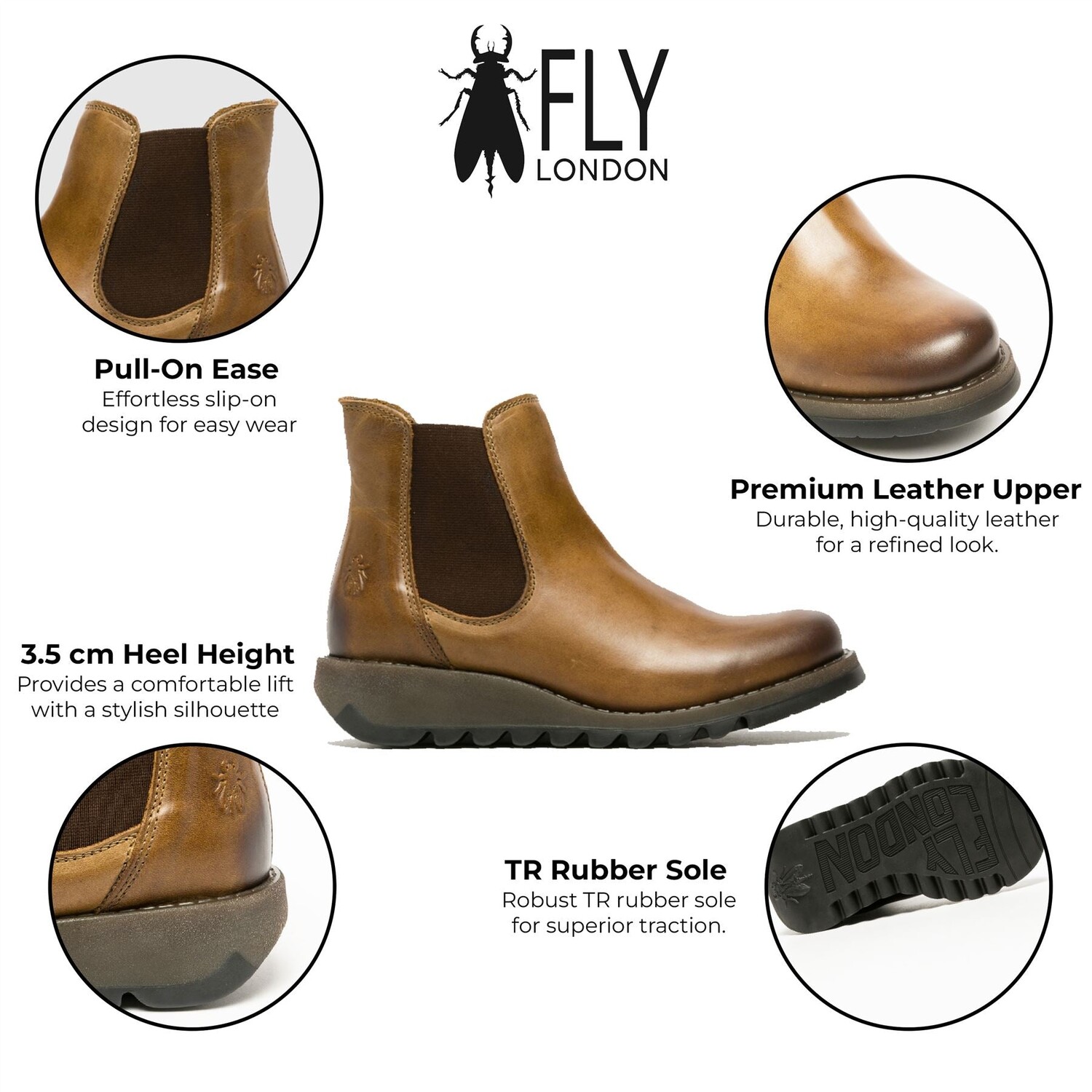 Кожаные ботинки челси salv на танкетке Fly London, коричневый — фото 2