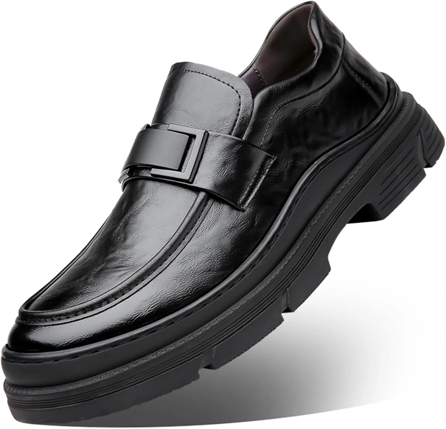 Мужские лоферы на платформе, кожаные, с декором, Penny Loafers, черный Abborora