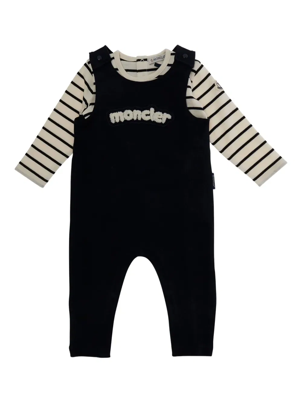 Комбинезон в полоску с аппликацией (комплект из двух штук) Moncler Enfant, черный