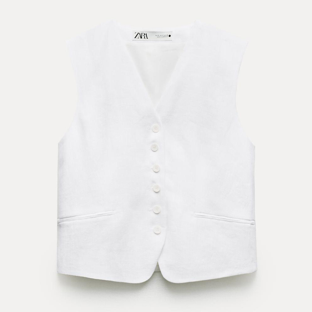 

Жилет Zara ZW Collection 100% Linen, желтовато-белый