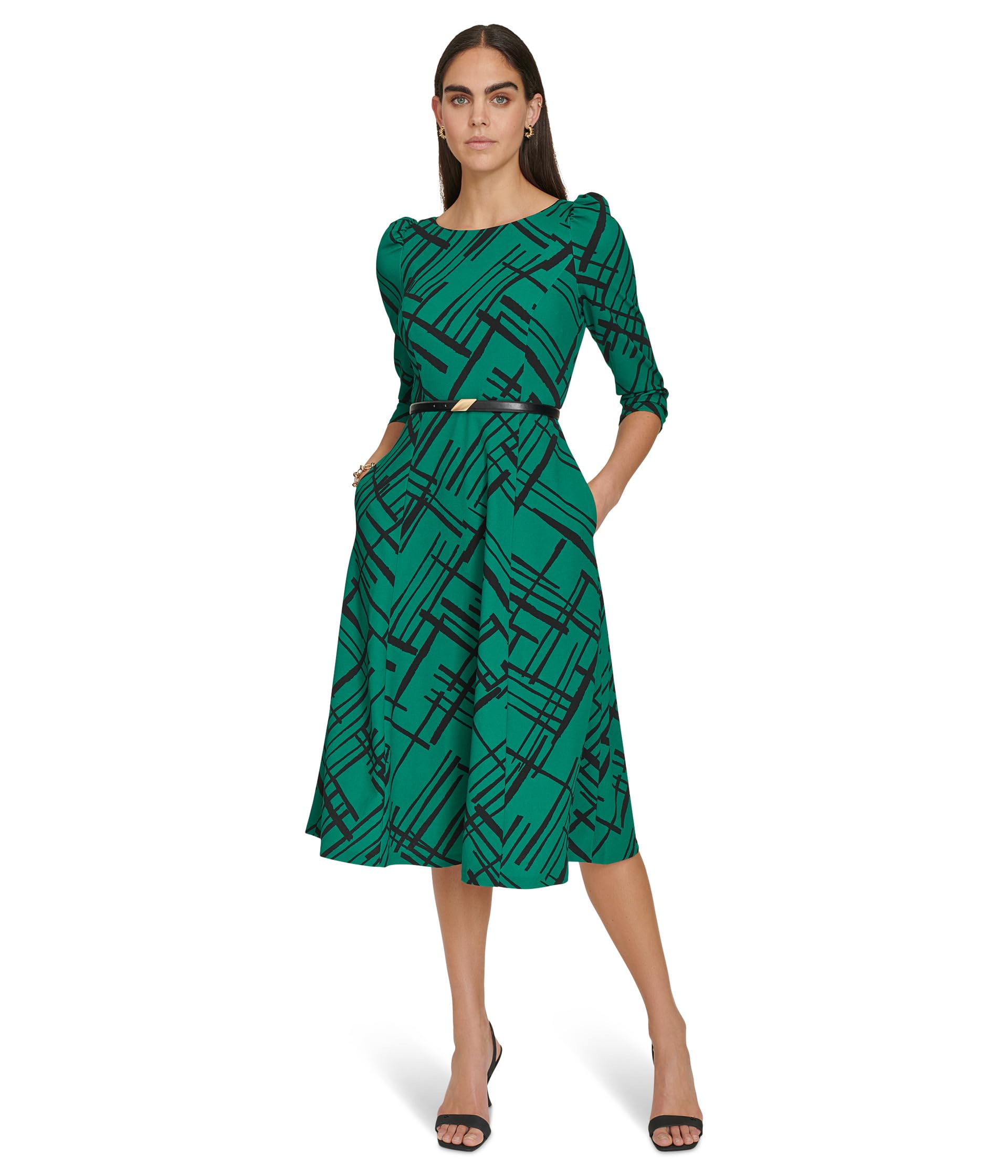 

Платье Calvin Klein Geometric Belted Midi, Pine Black