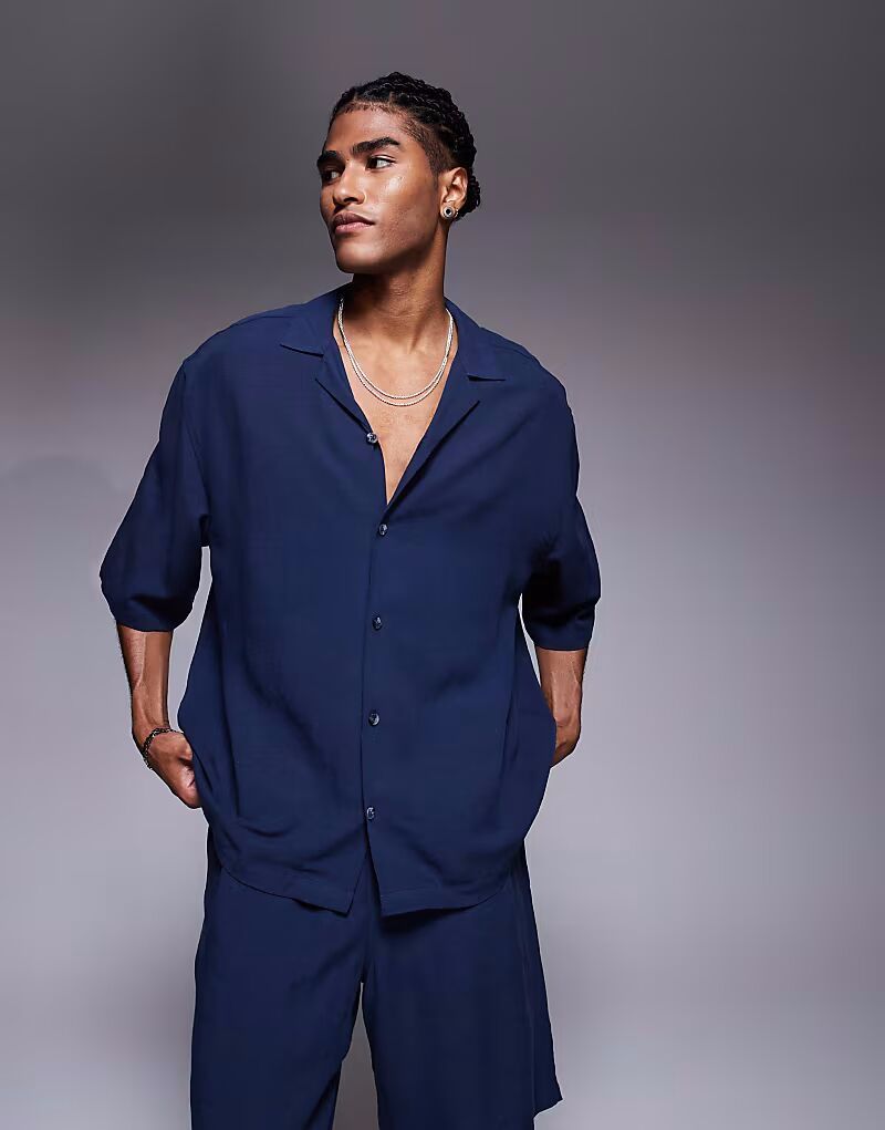 

Рубашка свободного кроя Revere темно-синего цвета Asos Design